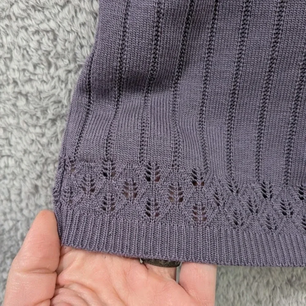 Alfred Dunner Knit Top Women's PS Purple Pointelle Square Neck Sweater Vtg Style